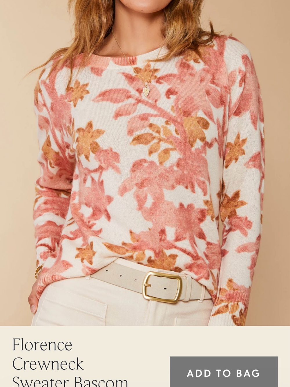 Spartina 449 Floral Crewneck Sweater in Rose and Tan